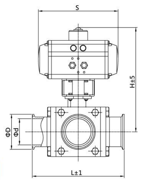 Square three-way ball valve